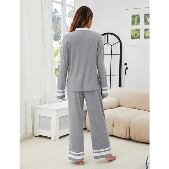 New Size Large Long Sleeve, Button Down Pajama Lounge Set - Picture 2 of 3